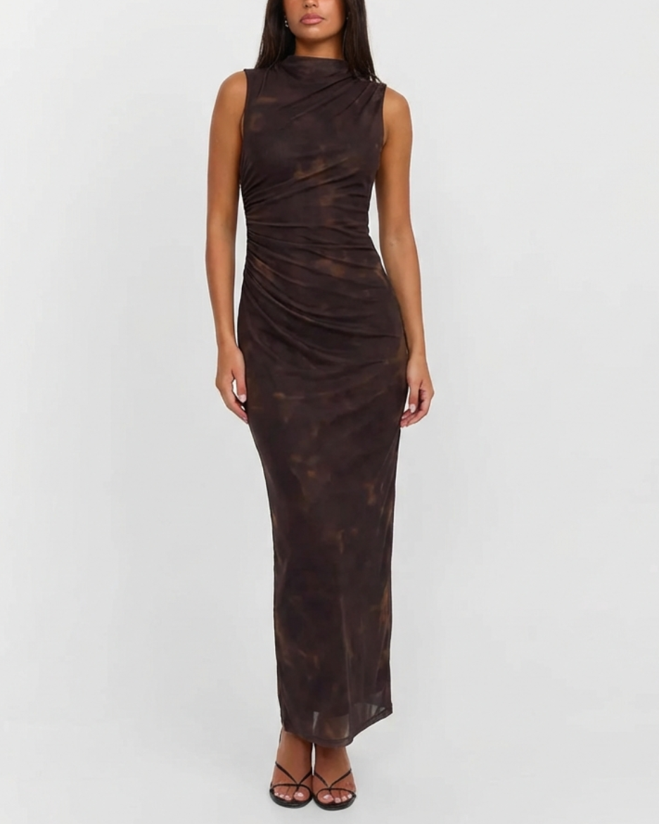 Ruched Mesh Sleeveless Maxi Dress for Women