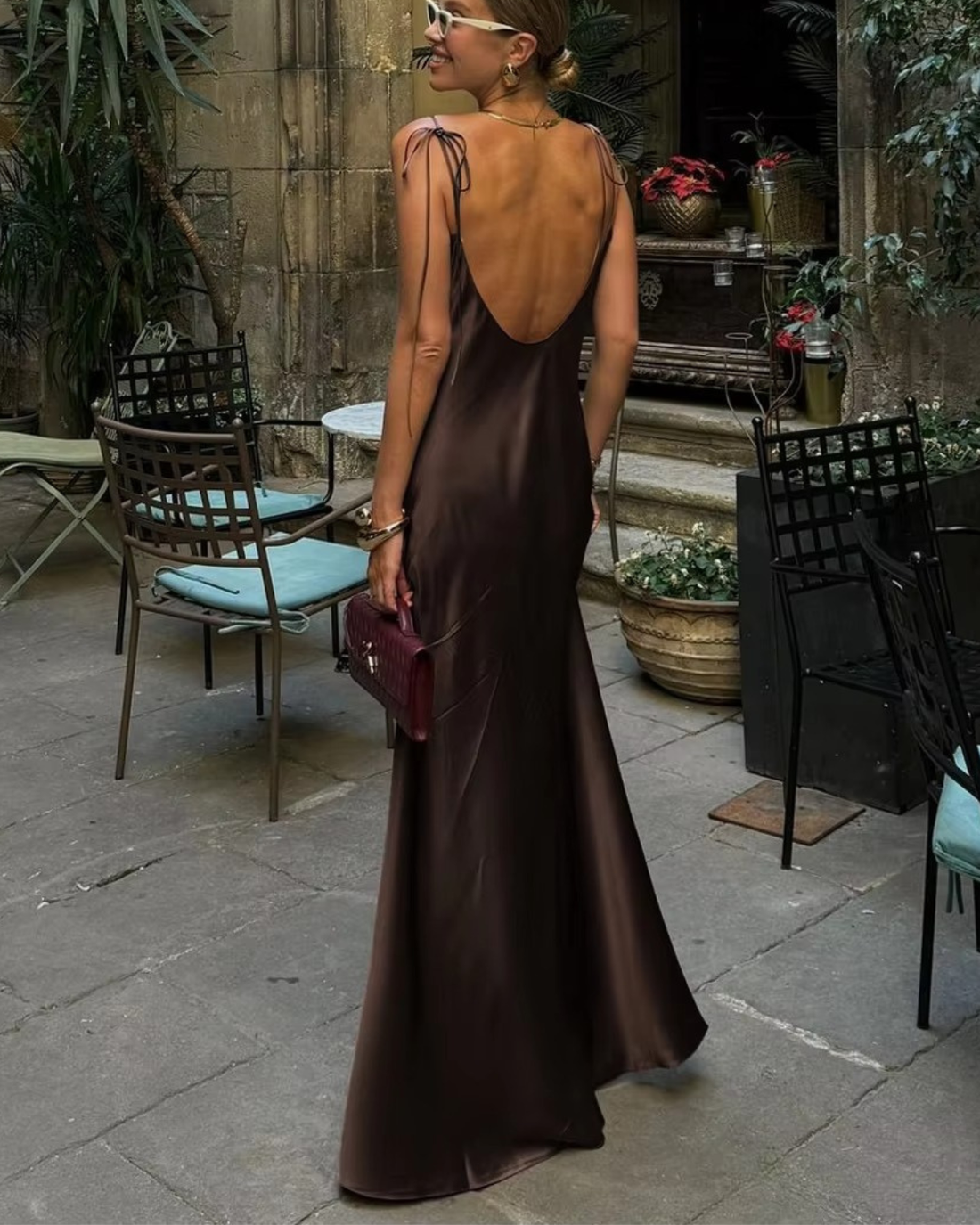 Sleeveless Satin Maxi Dress with Tie Strap for Women