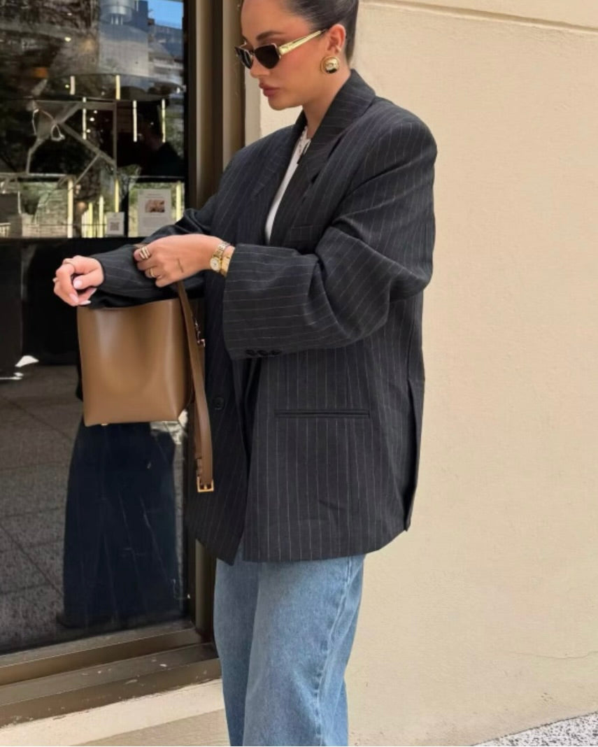 Oversized Pinstripe Double Breasted Blazer for Women