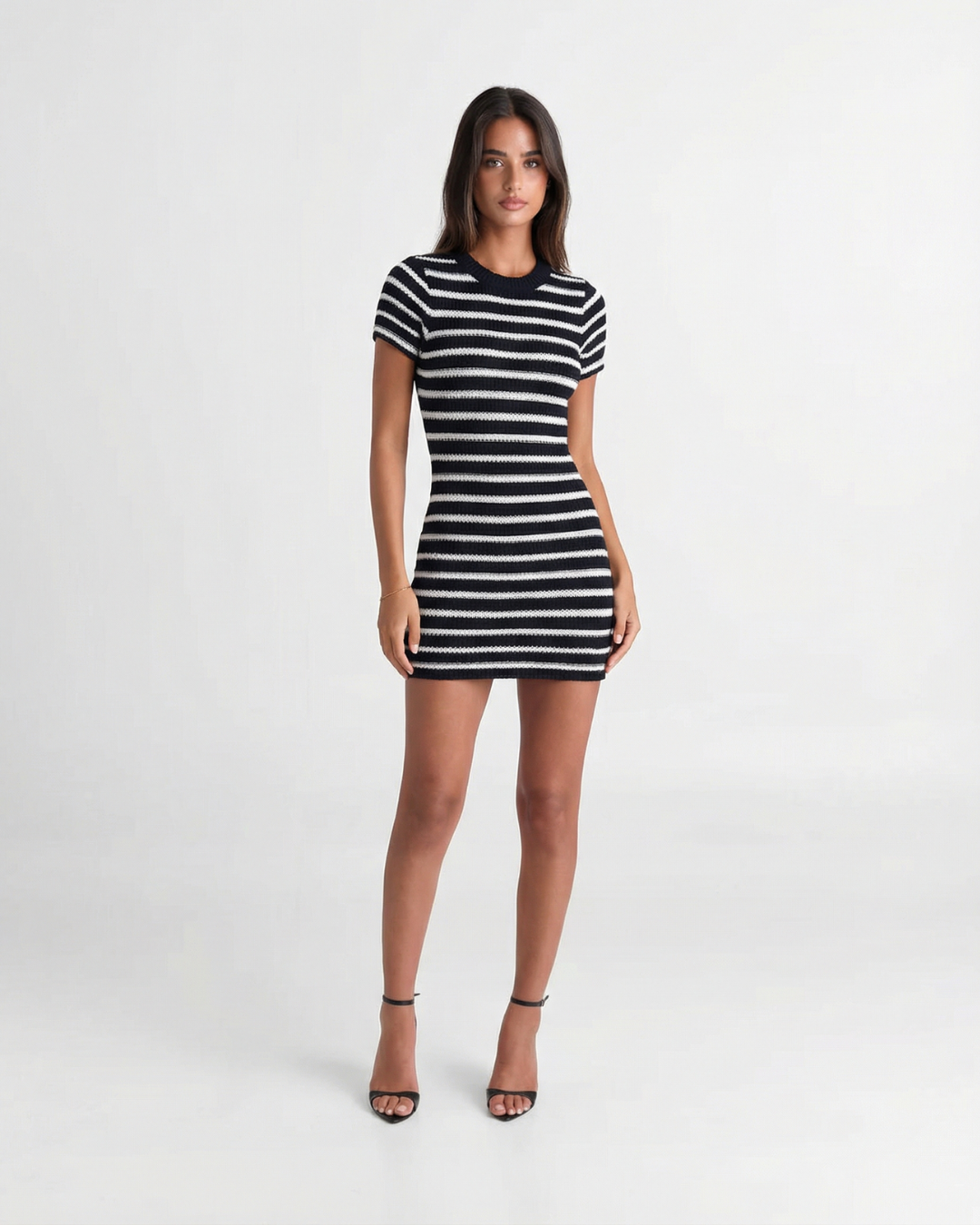 Striped Ribbed Crochet Mini Dress for Women