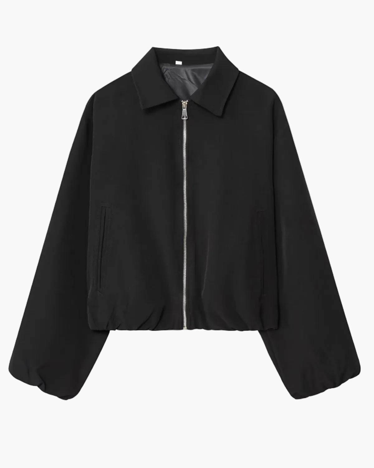 Zip-Up Bomber Jacket with Balloon Sleeves for Women