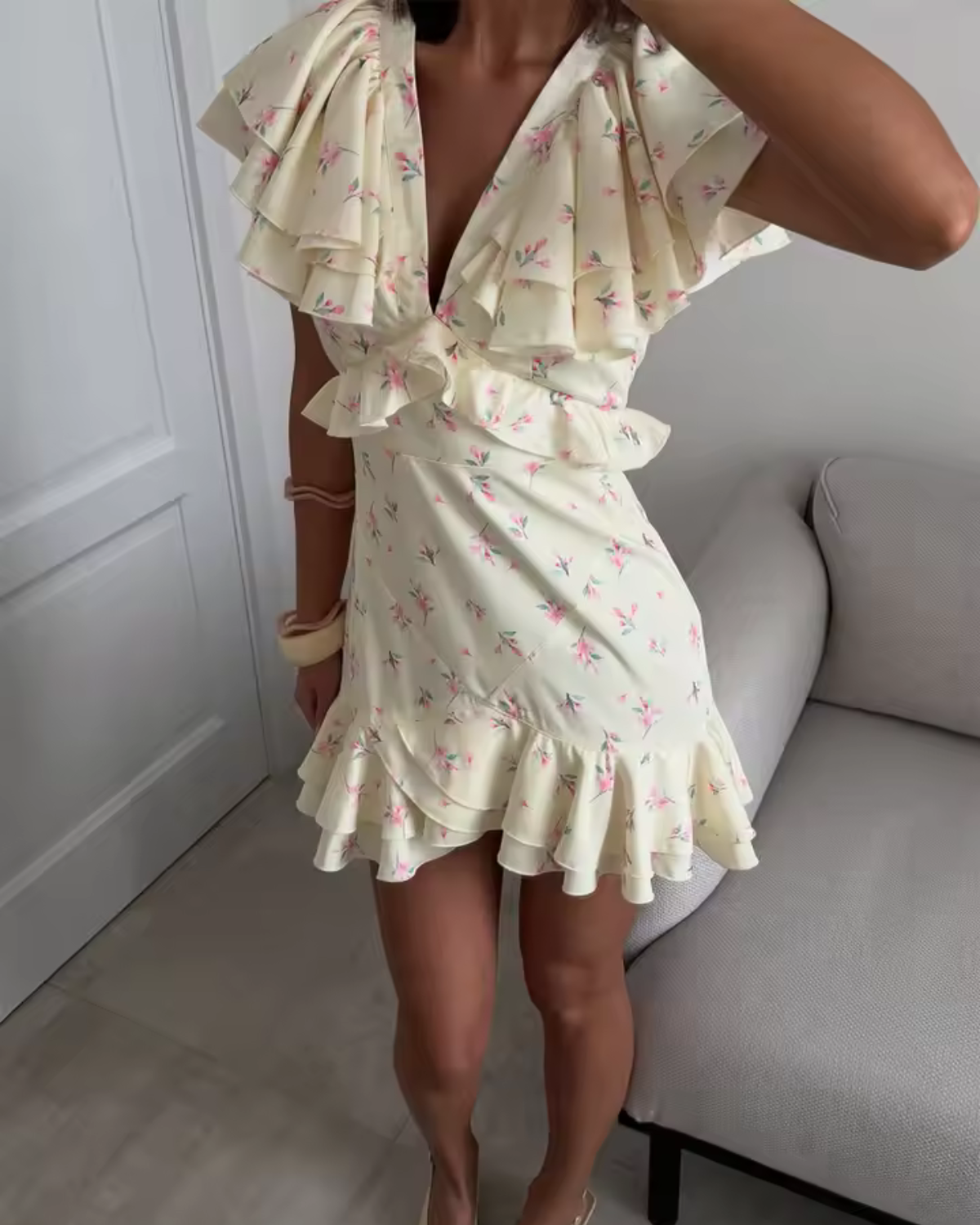 Floral Print Ruffle Mini Dress for Women