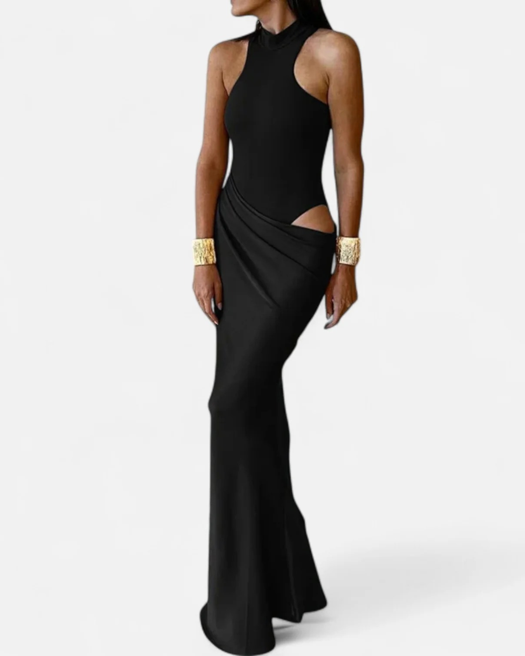 Satin Halter Neck Cut-Out Maxi Dress for Women