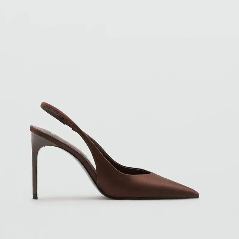 Satin Slingback Stiletto Heels with Pointed Toe for Women