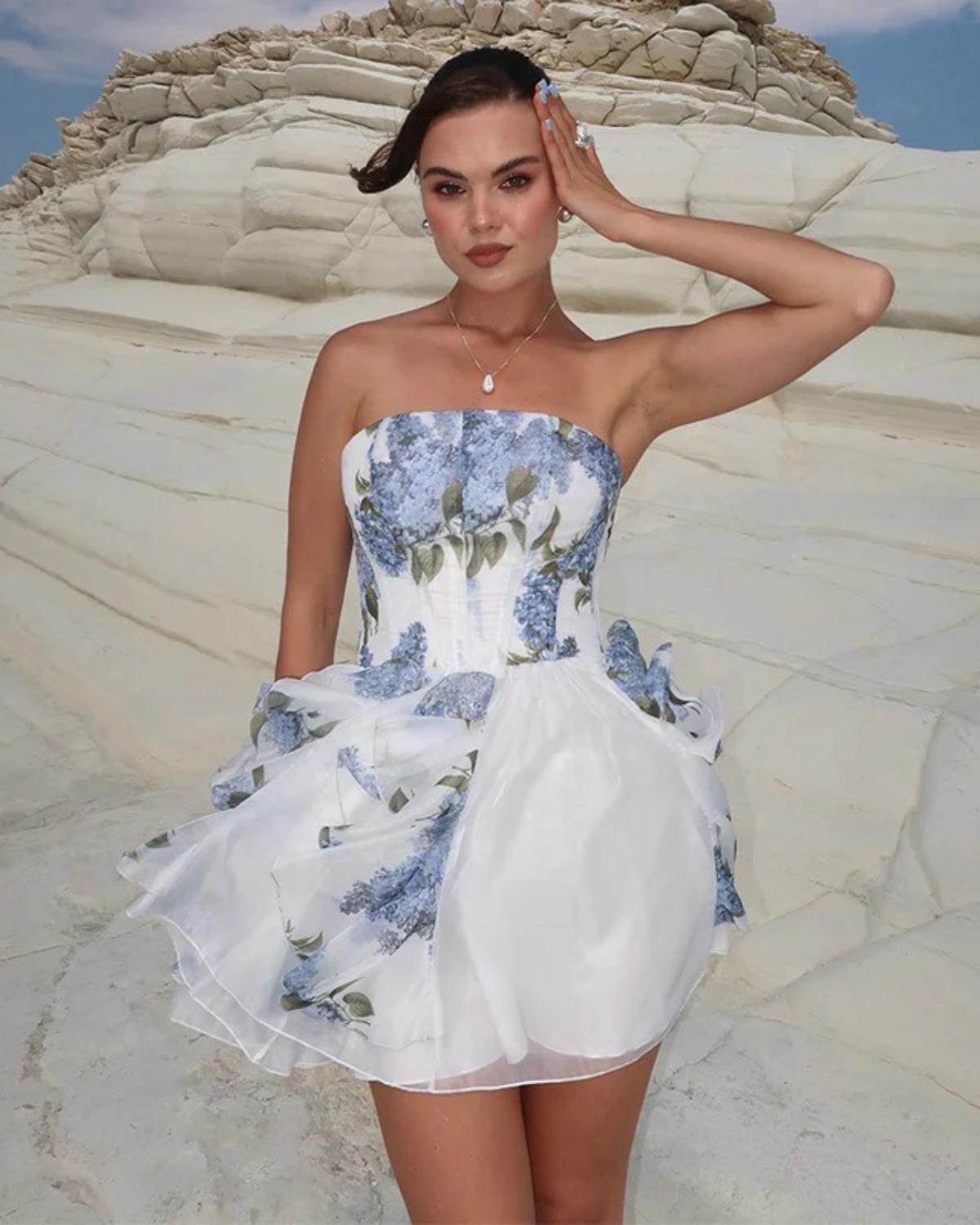 Strapless Cocktail Dress with Floral Print for Women