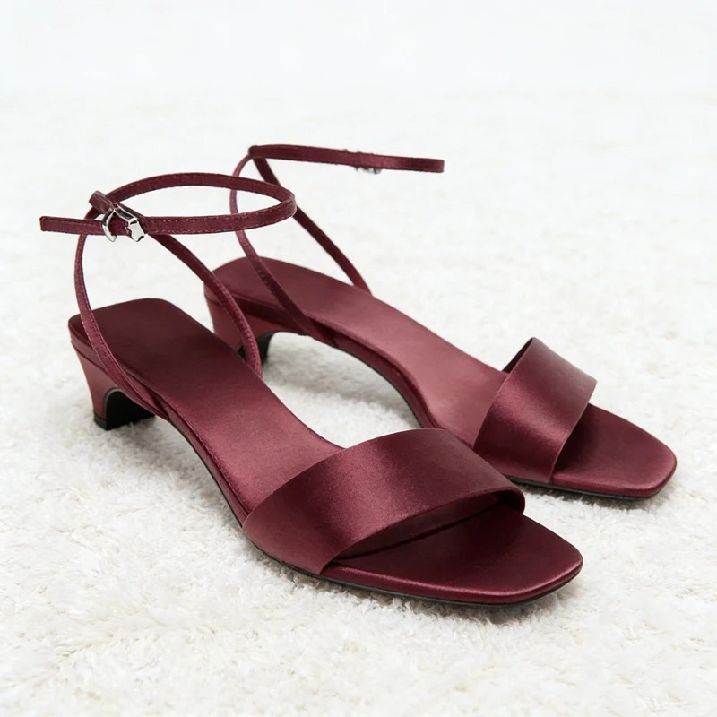 Open Toe Block Heel Satin Sandals for Women