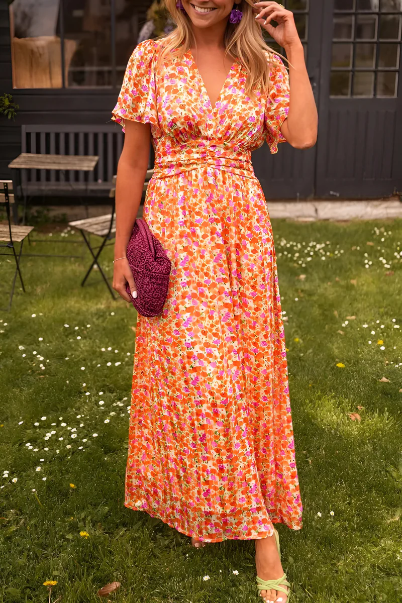 Floral V-Neck Wedding Guest Maxi Dress for Women