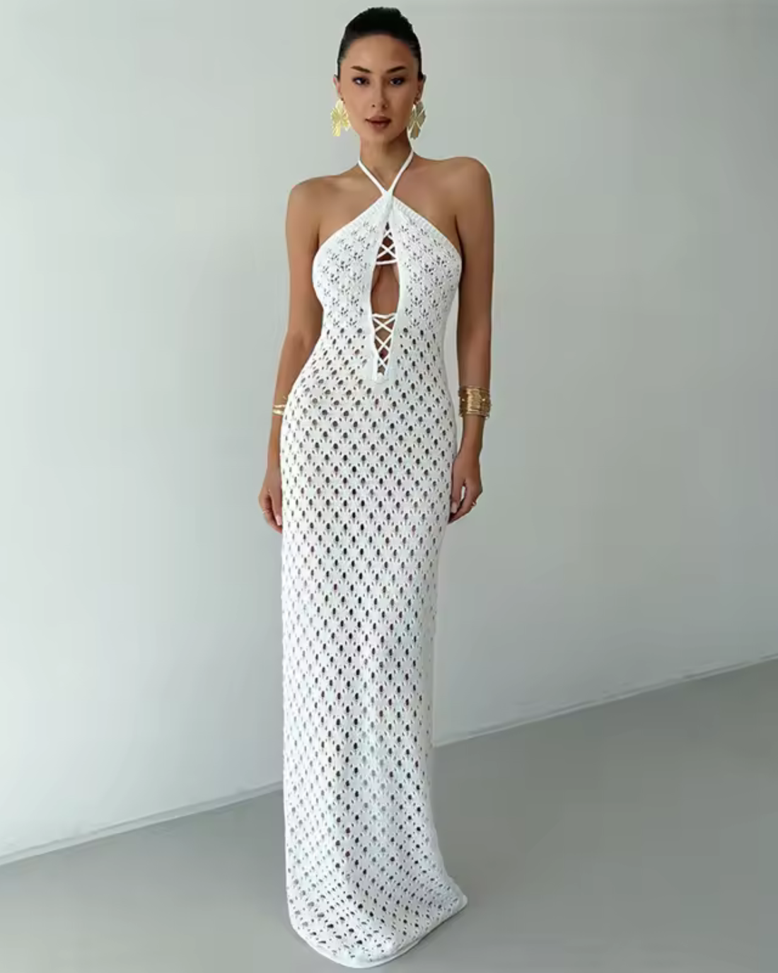 Crochet Beach Dress with Halter Neck for Women