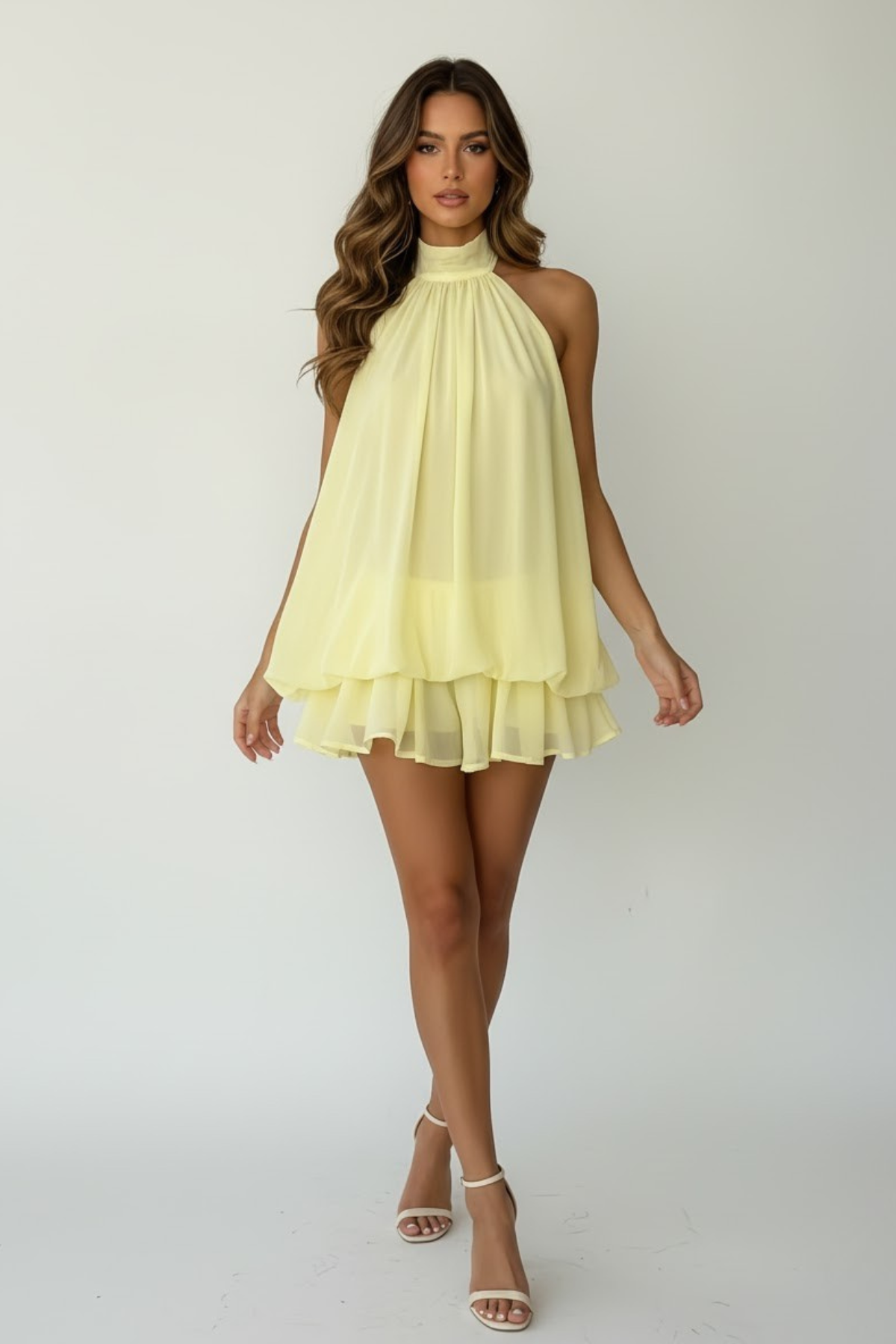 Halterneck A-Line Chiffon Mini Dress for Women