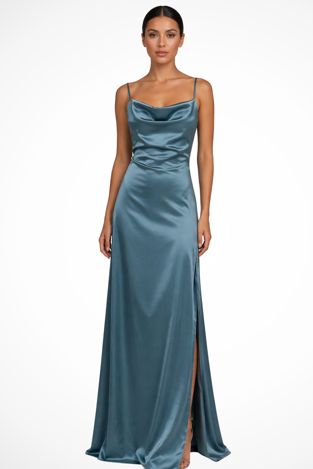 Cowl Neck Satin Maxi Dress with Side Slit Wedding Guest for Women