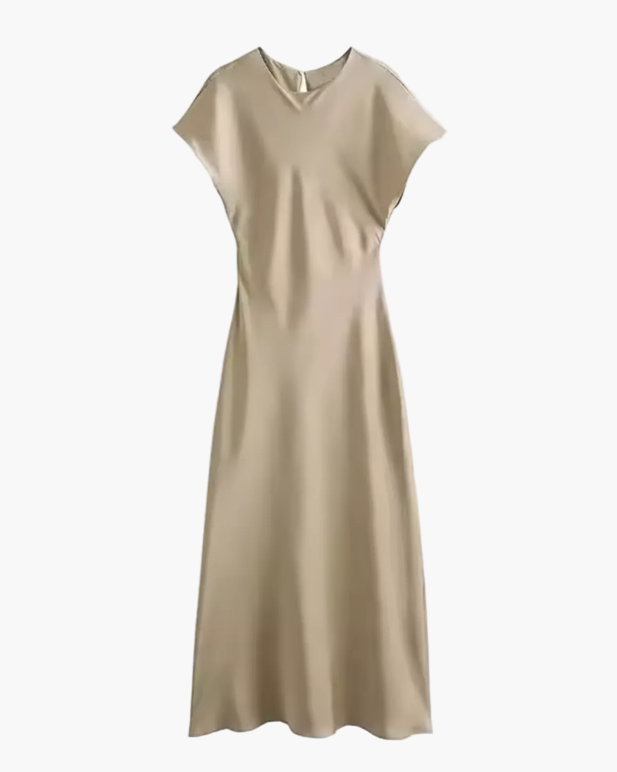 V-Neck Satin Midi Dress with Short Sleeves for Women