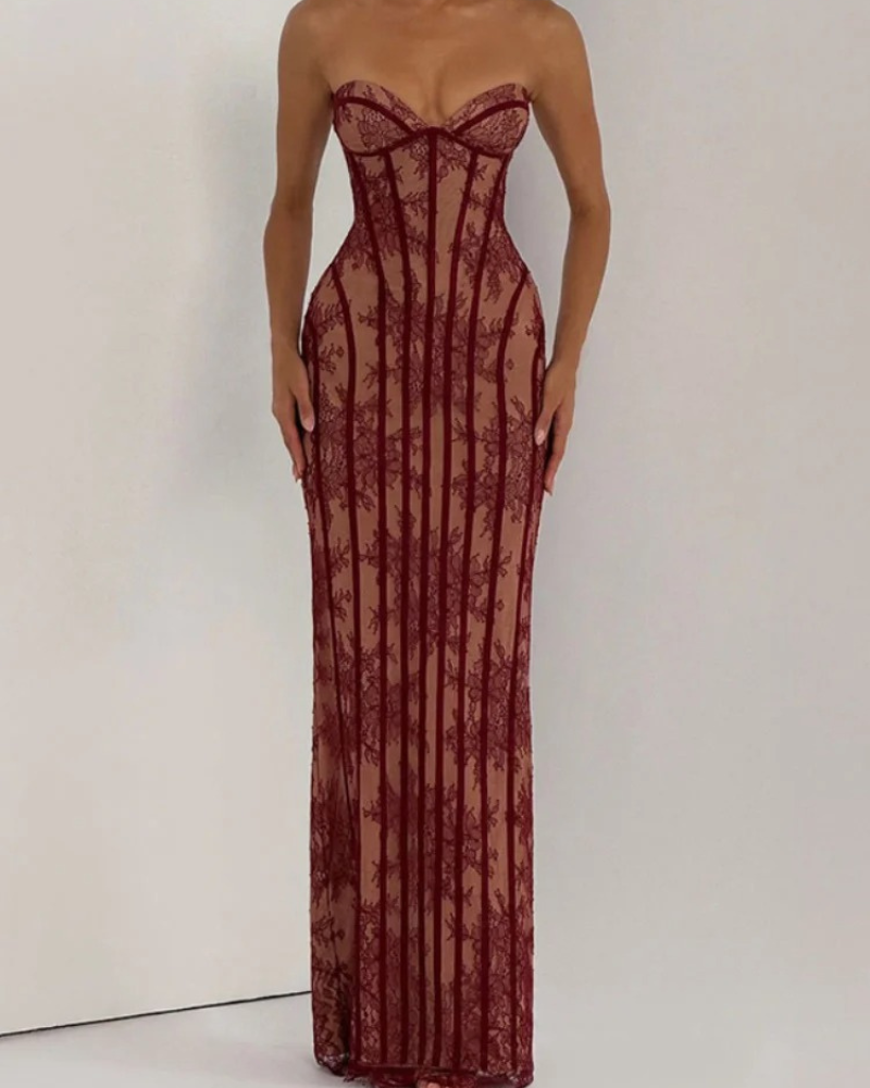 Corset Style Floral Lace Maxi Dress for Women