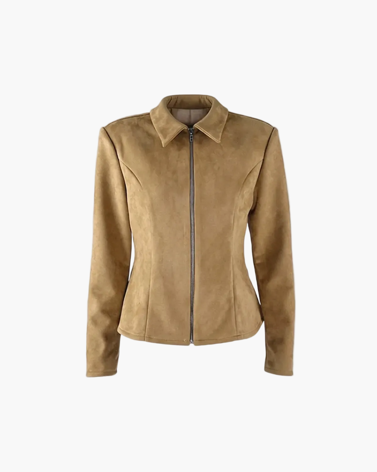 Faux Suede Jacket with Collar and Zipper Closure for Women