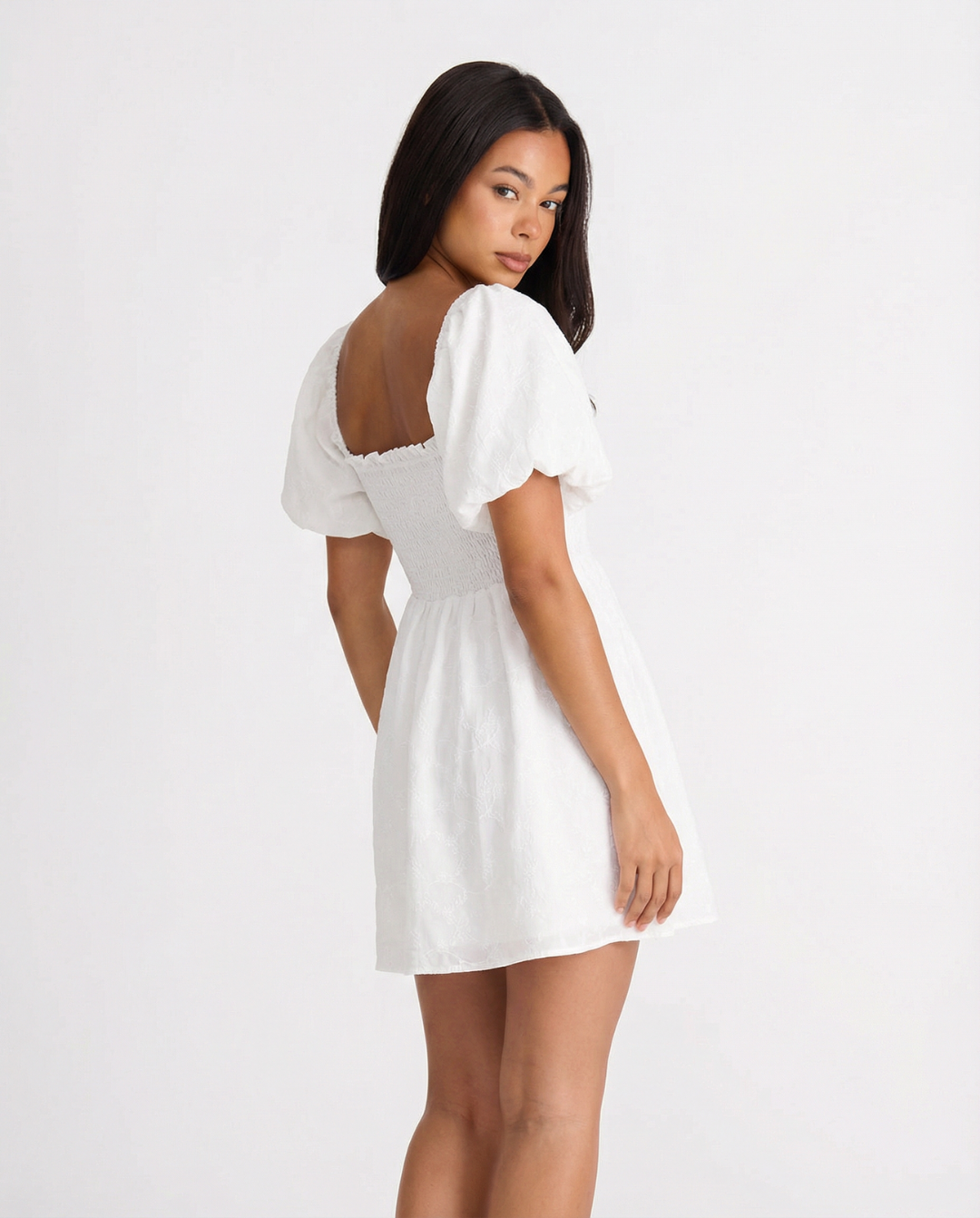 Square Neck Mini Dress with Puff Sleeve for Women