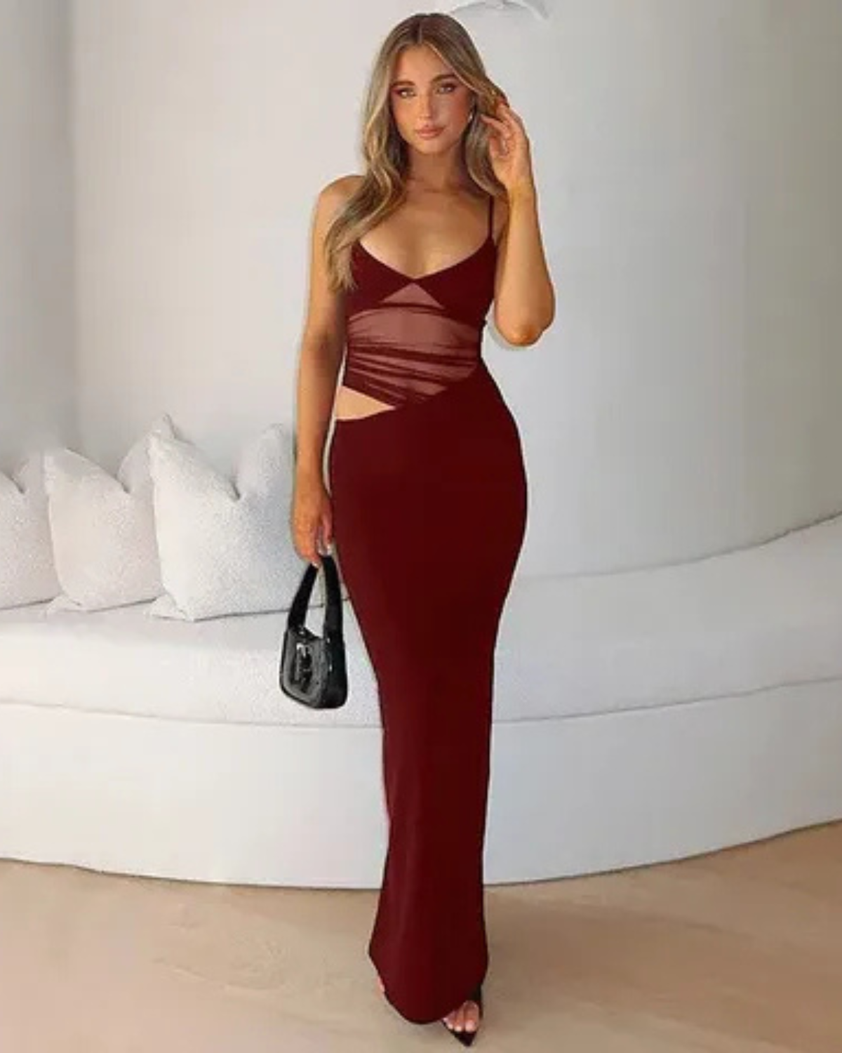 Sleeveless Mesh Cut Out Maxi Dress for Women