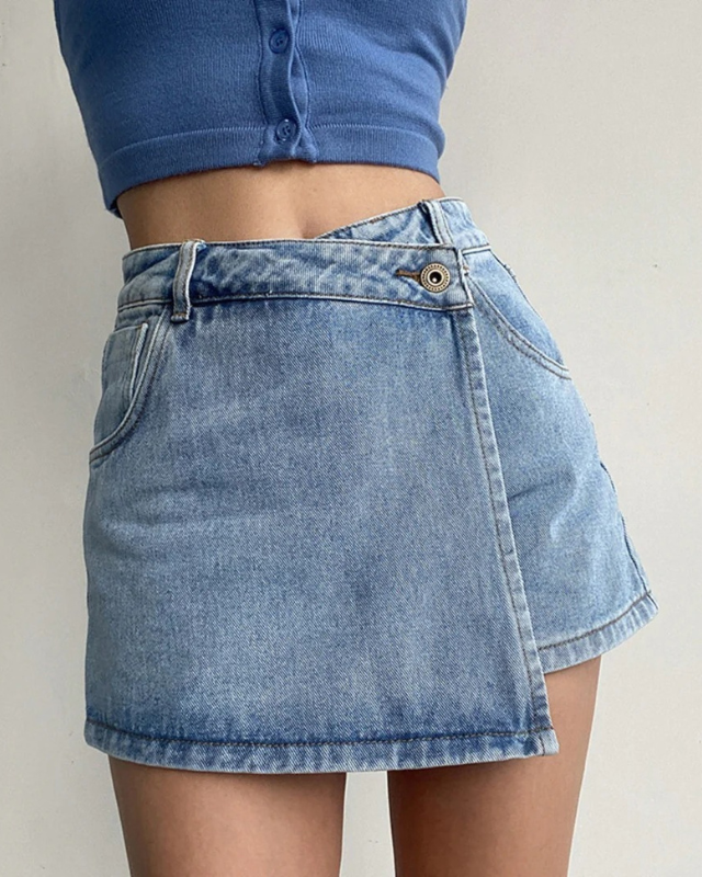 High Waisted Denim Skirt with Shorts for Women