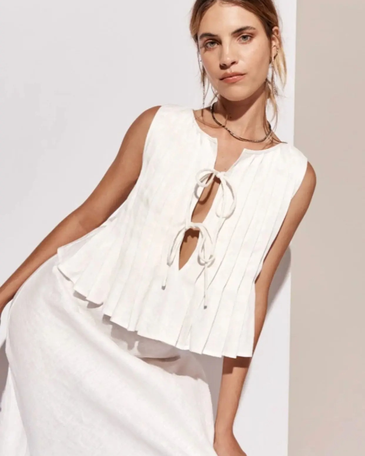 Sleeveless Peplum Top with Front Ties for Women