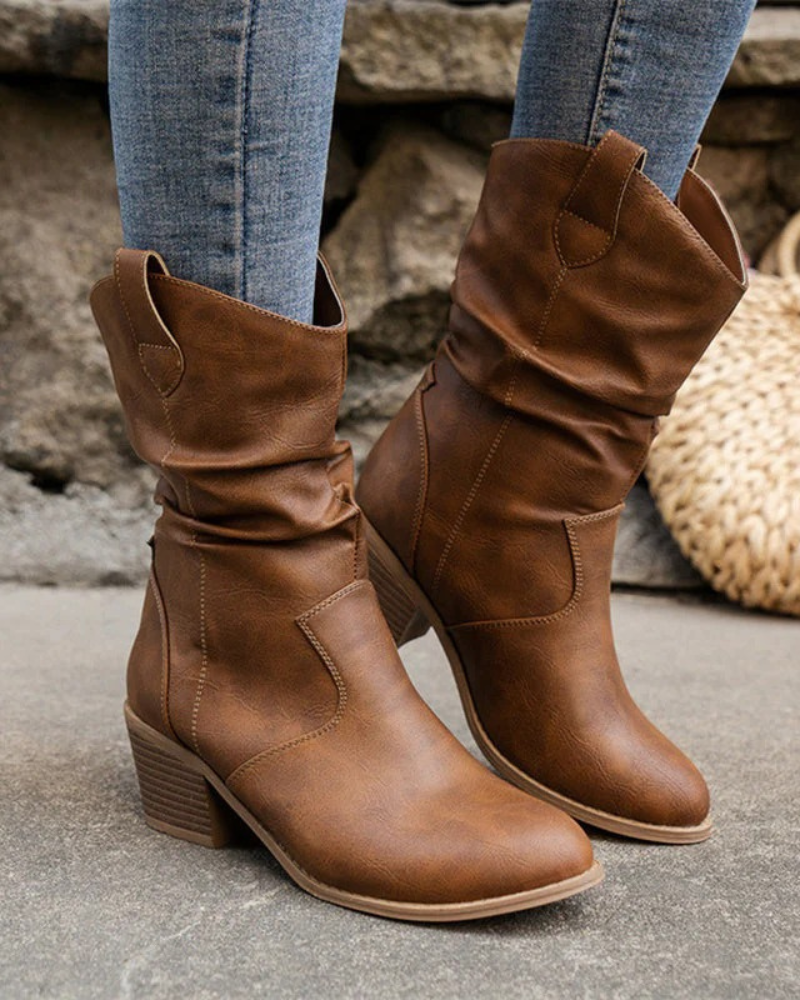Faux Leather Slouchy Mid Calf Boots for Women