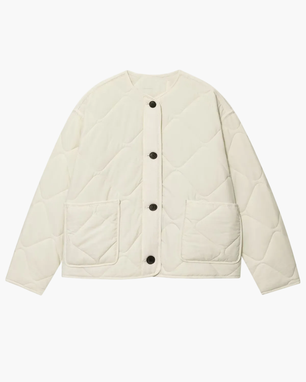 Collarless Quilted Button-Front Jacket for Women