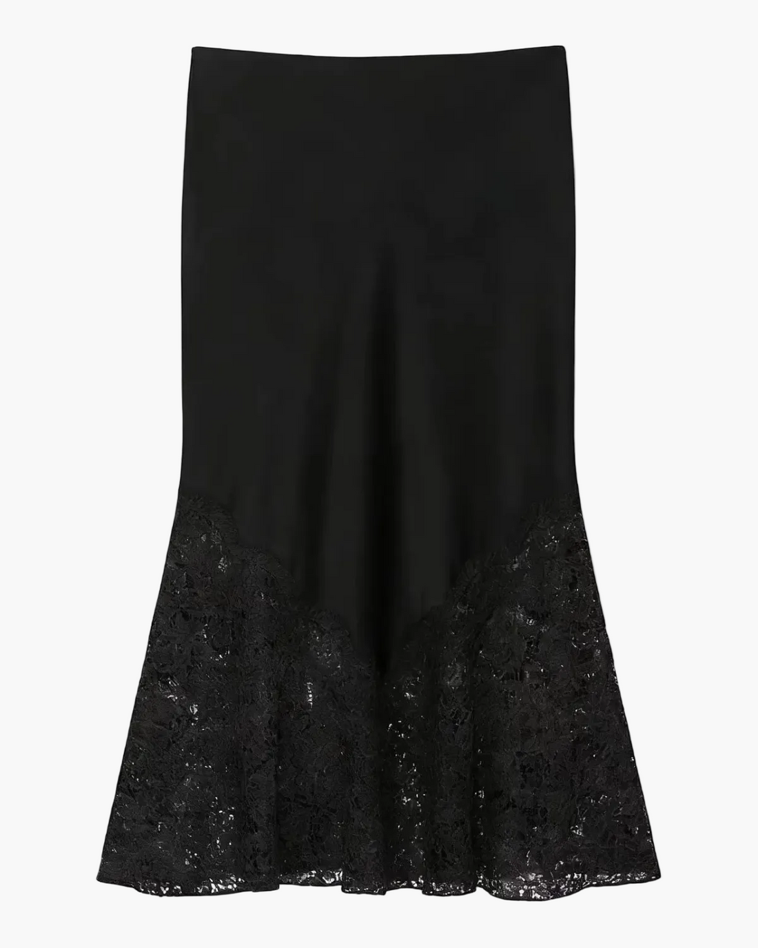 Satin Midi Skirt with Floral Lace Trim for Women