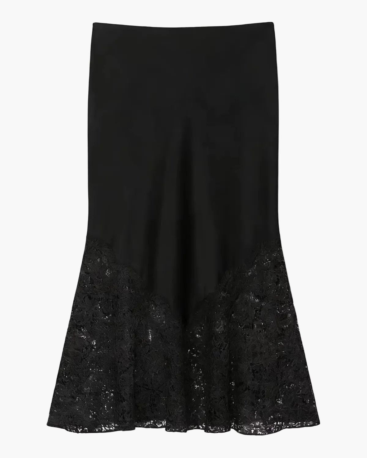 Satin Midi Skirt with Floral Lace Trim for Women