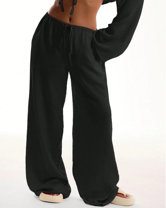 Wide Leg Linen Trousers with Drawstrings for Women