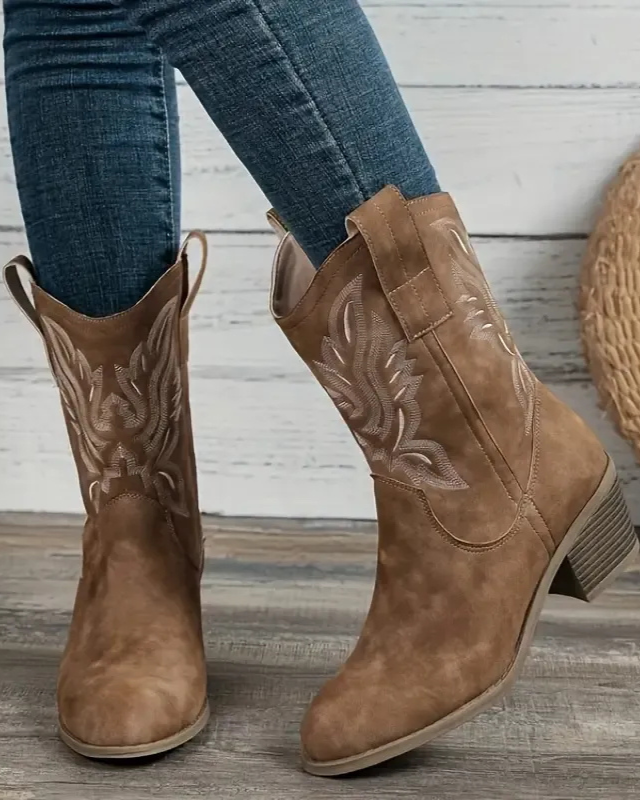 Faux Suede Embroidered Cowboy Boots for Women