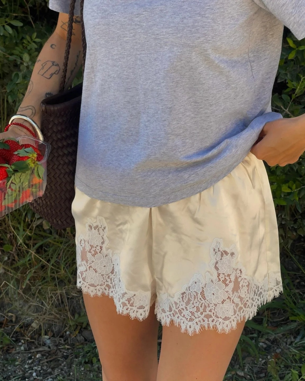 Satin Shorts with Lace Trim for Women