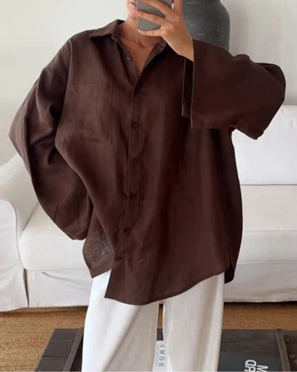 Linen Oversized Button Up Shirt for Women