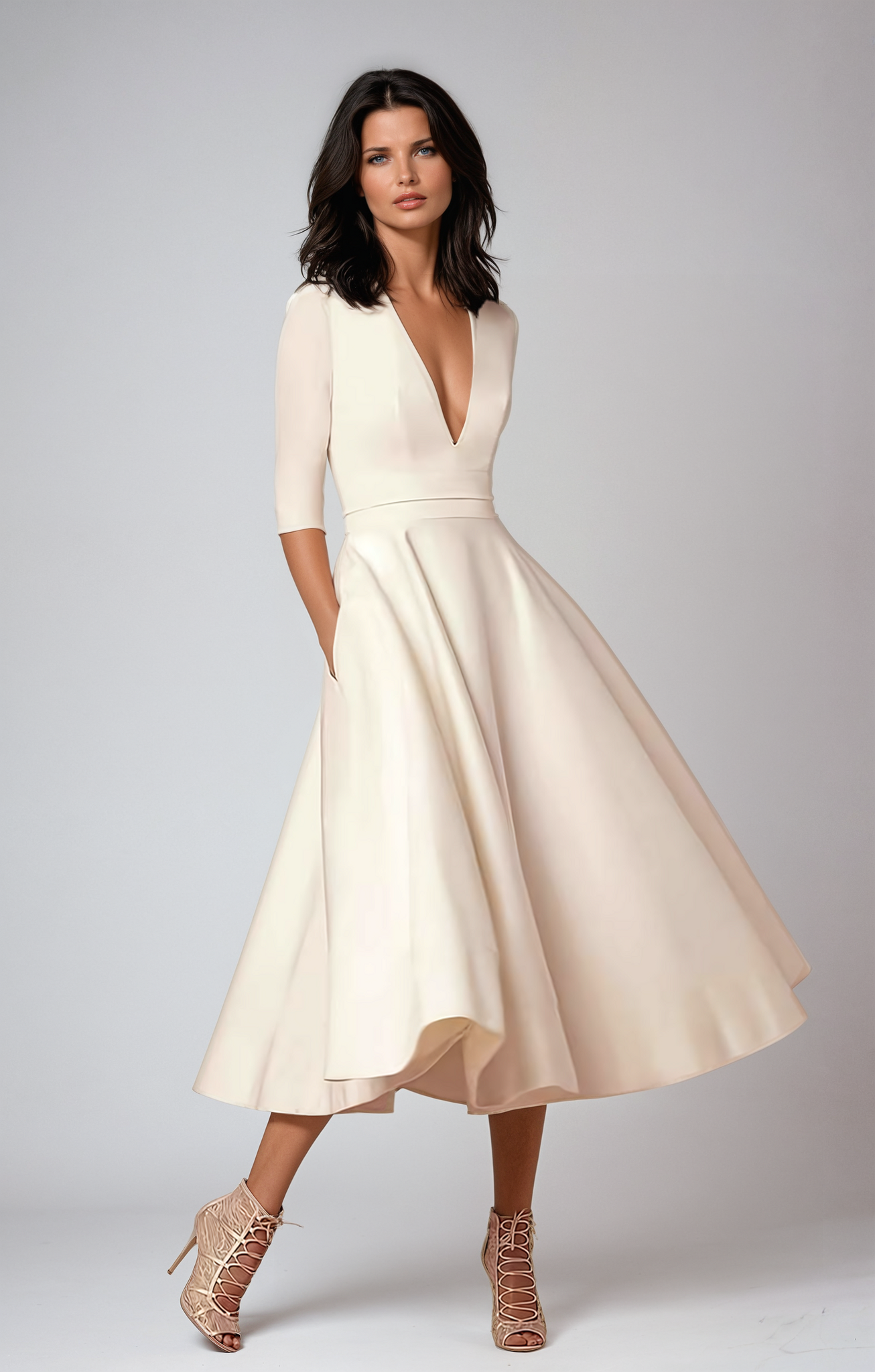 Wedding Guest Flared Midi Dress for Women