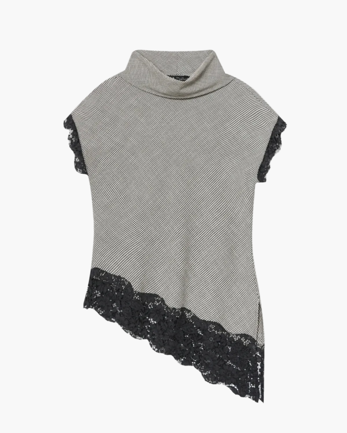Sleeveless Plaid Lace Top with Asymmetric Hem for Women