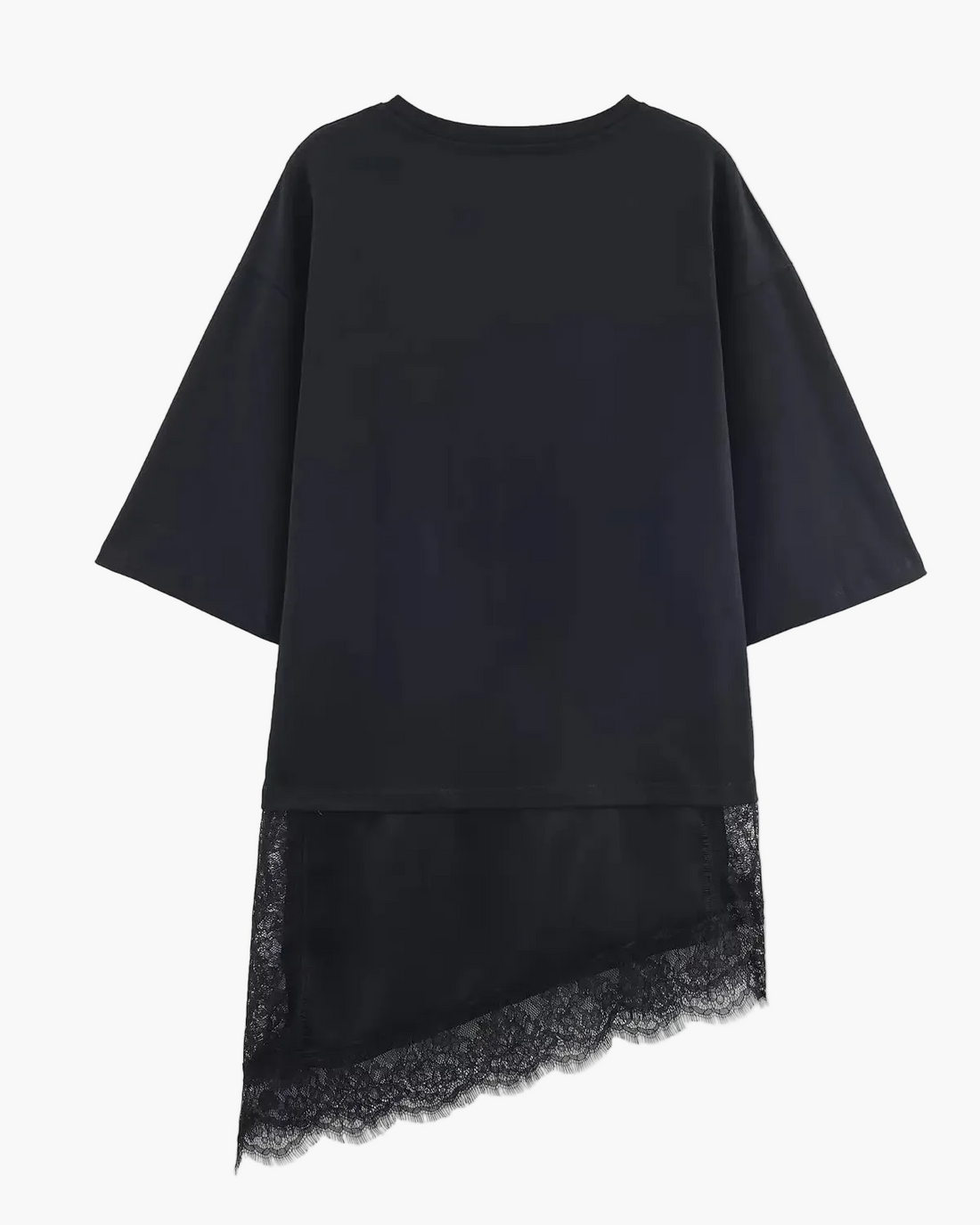 Oversized T-Shirt with Floral Lace Hem for Women