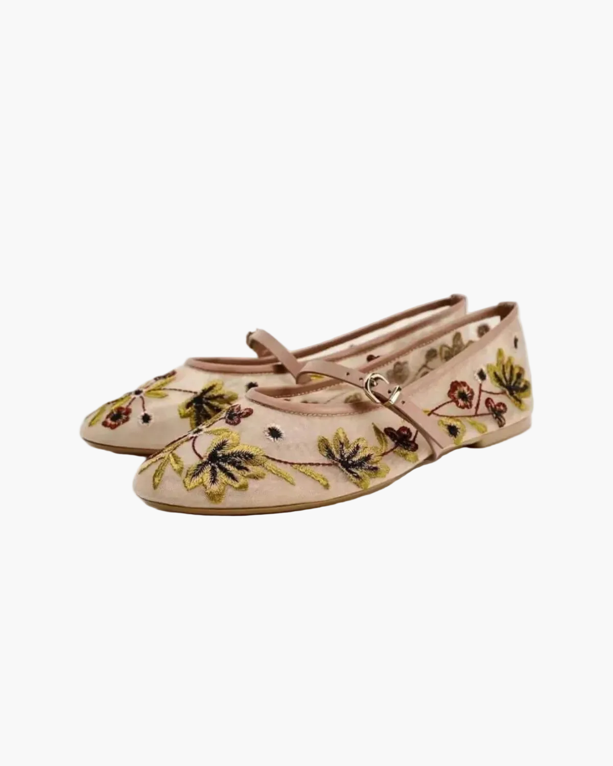 Ballet Flats with Floral Embroidery for Women
