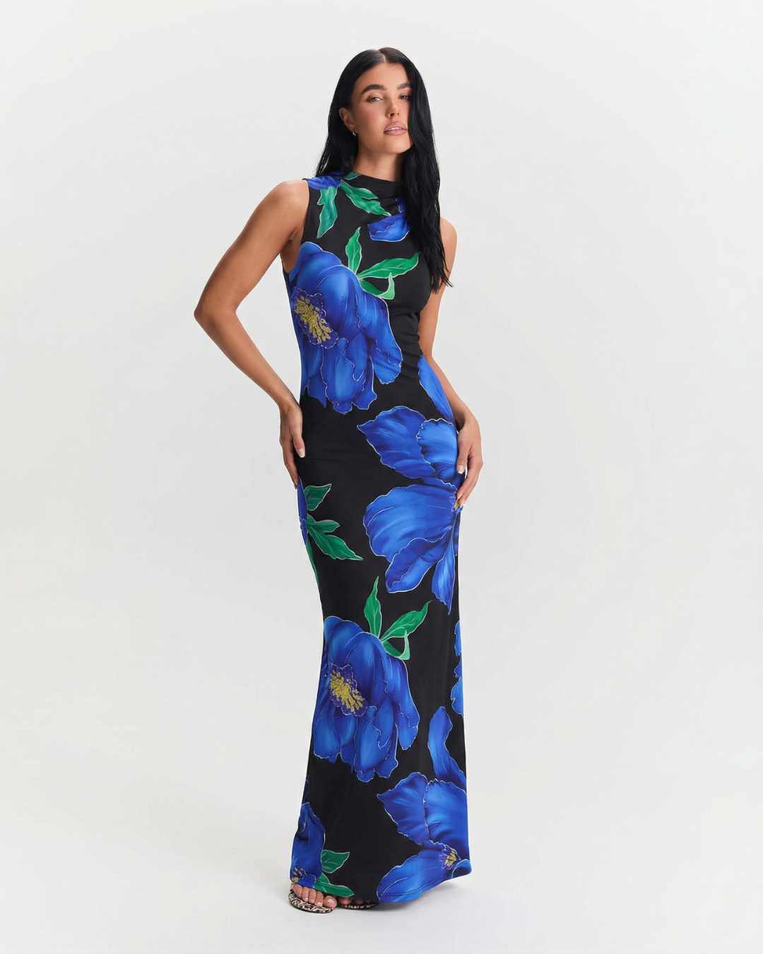 Backless Floral Bodycon Maxi Dress for Women