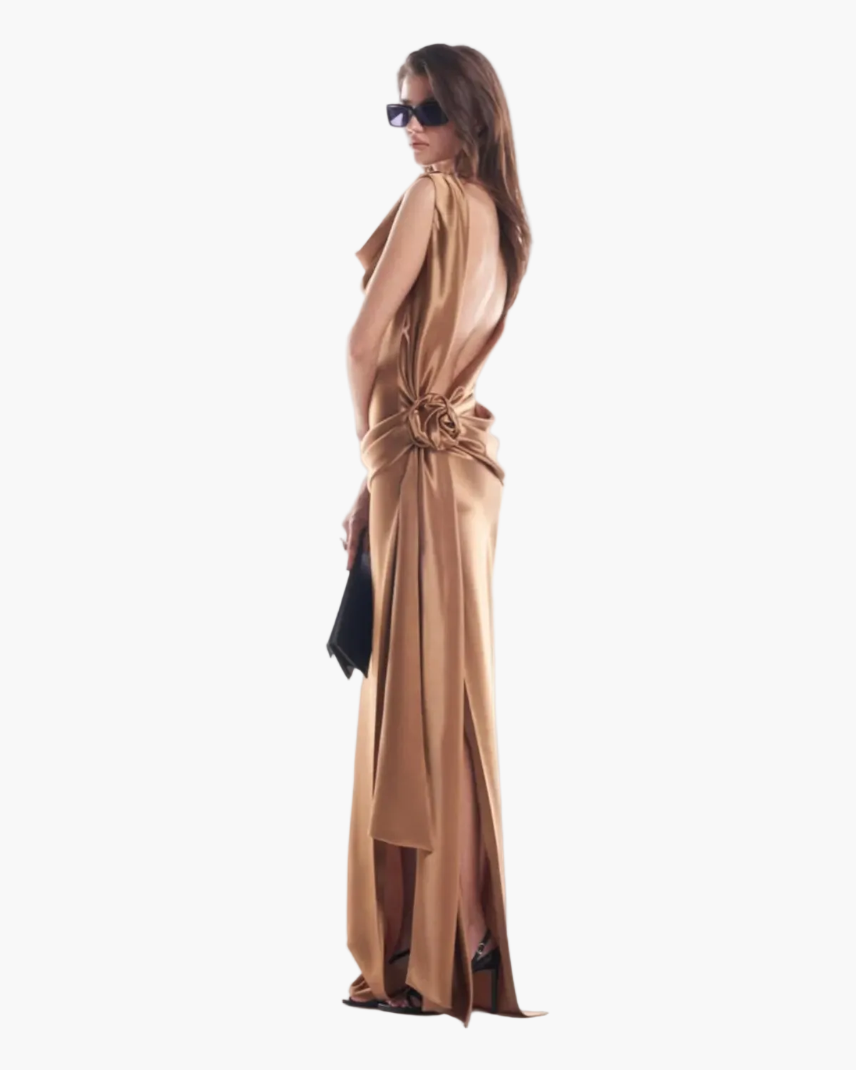 Satin Backless Maxi Dress with High Side Slit for Women