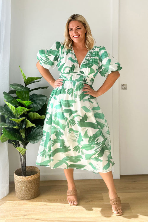 Wrap V-Neck Puff Sleeve Wedding Guest Maxi Dress for Women