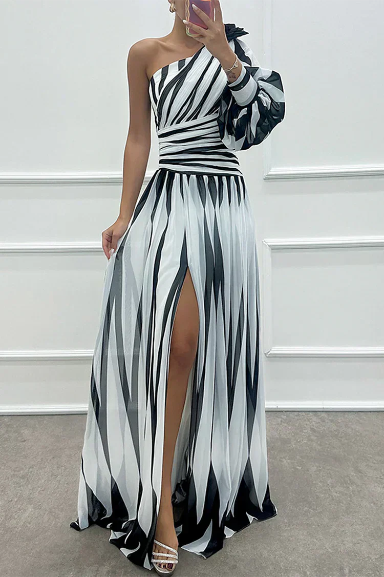 One-Shoulder Striped Wedding Guest Maxi Dress for Women