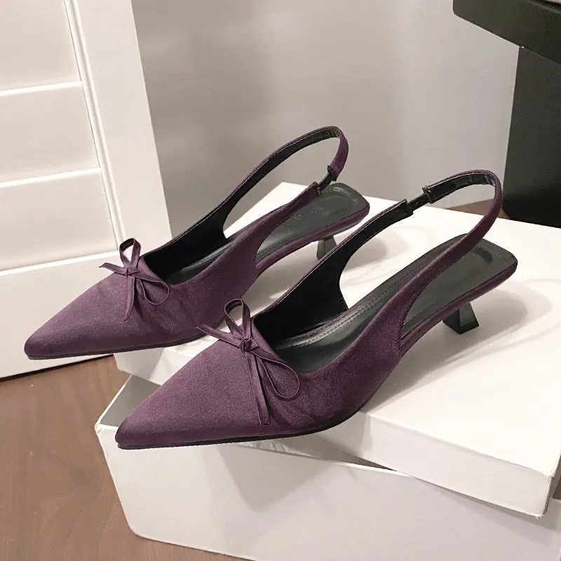 Satin Pointed Toe Slingback Heels for Women