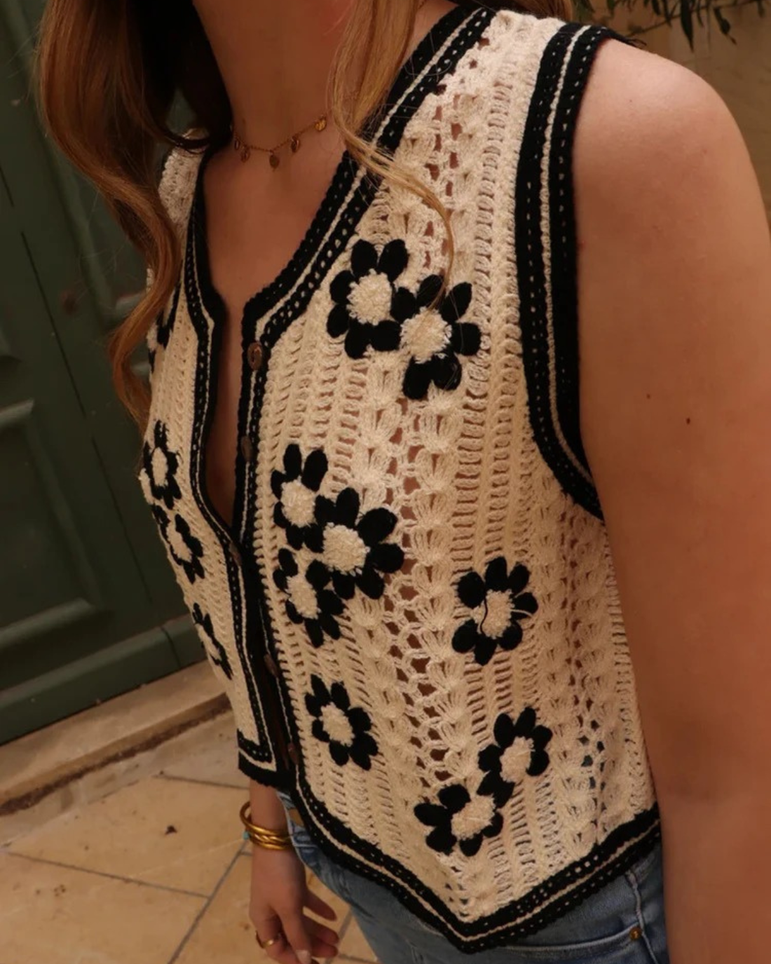 Crochet Gilet with Floral Pattern for Women
