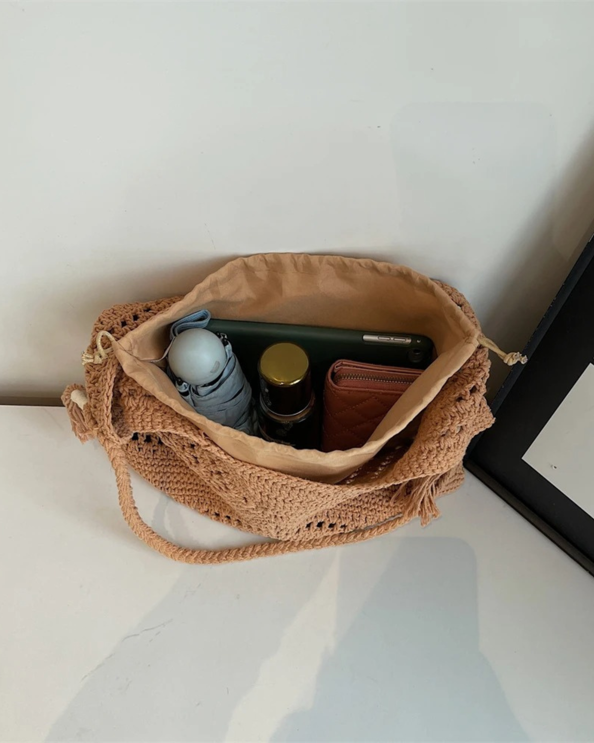 Boho Style Crochet Tote Bag with Tassel for Women