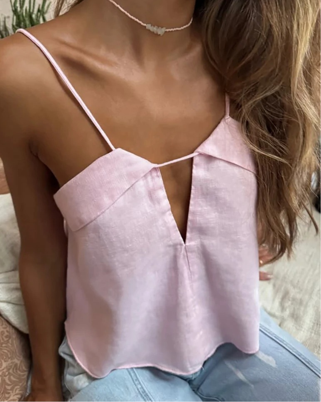 Linen V-Neck Sleeveless Top for Women