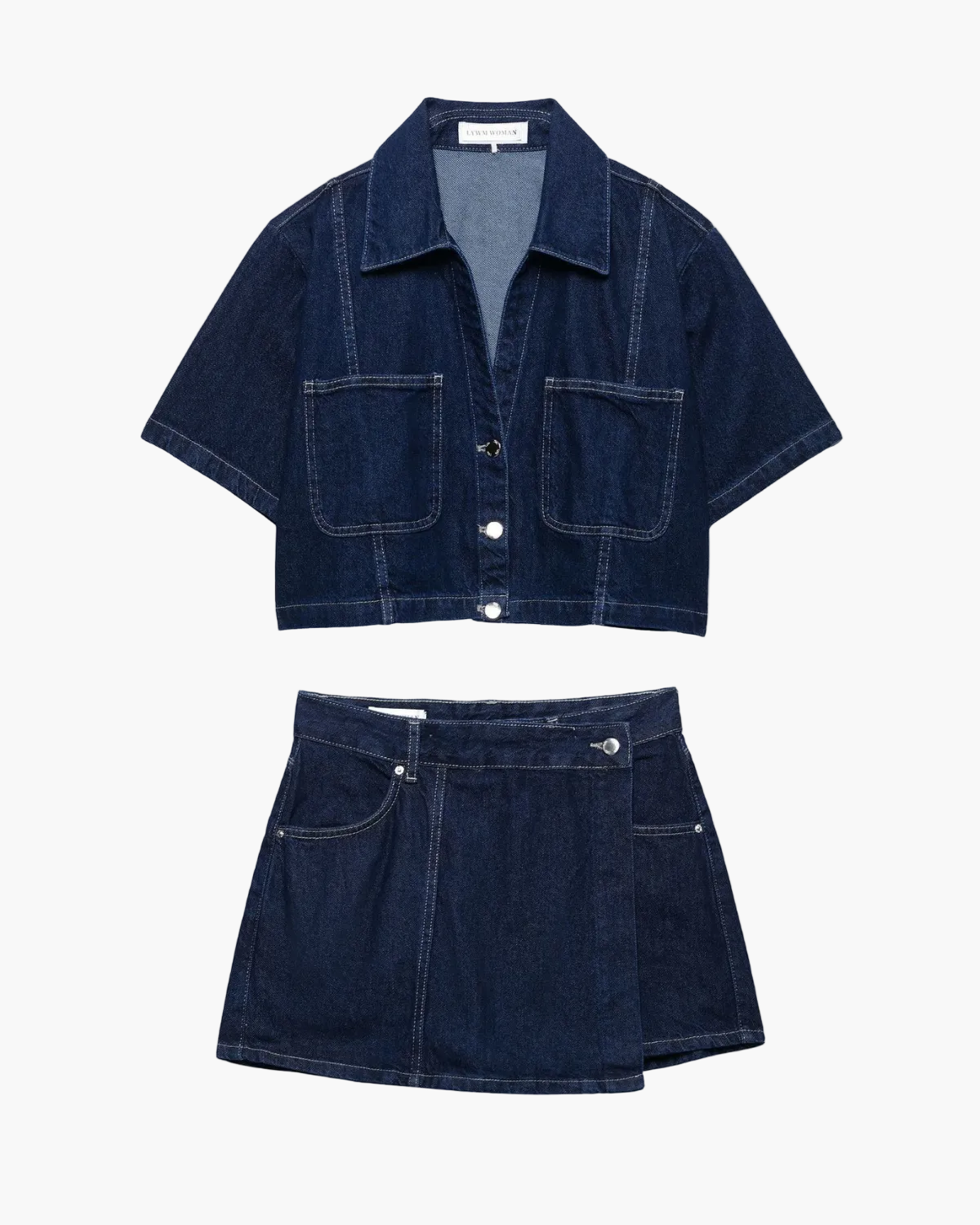 Denim Set with Button-Up Top and Mini Skirt for Women
