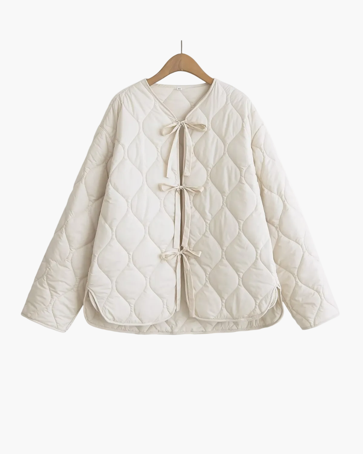 Quilted Jacket with Front Bow Ties for Women