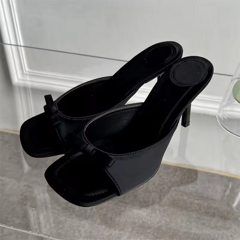 Satin Slide Sandals with Bow-Tie for Women