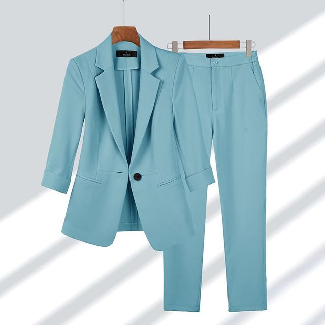 Single-Button Tailored Blazer Trouser Set for Women