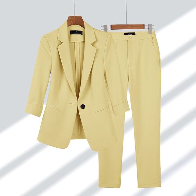 Single-Button Tailored Blazer Trouser Set for Women