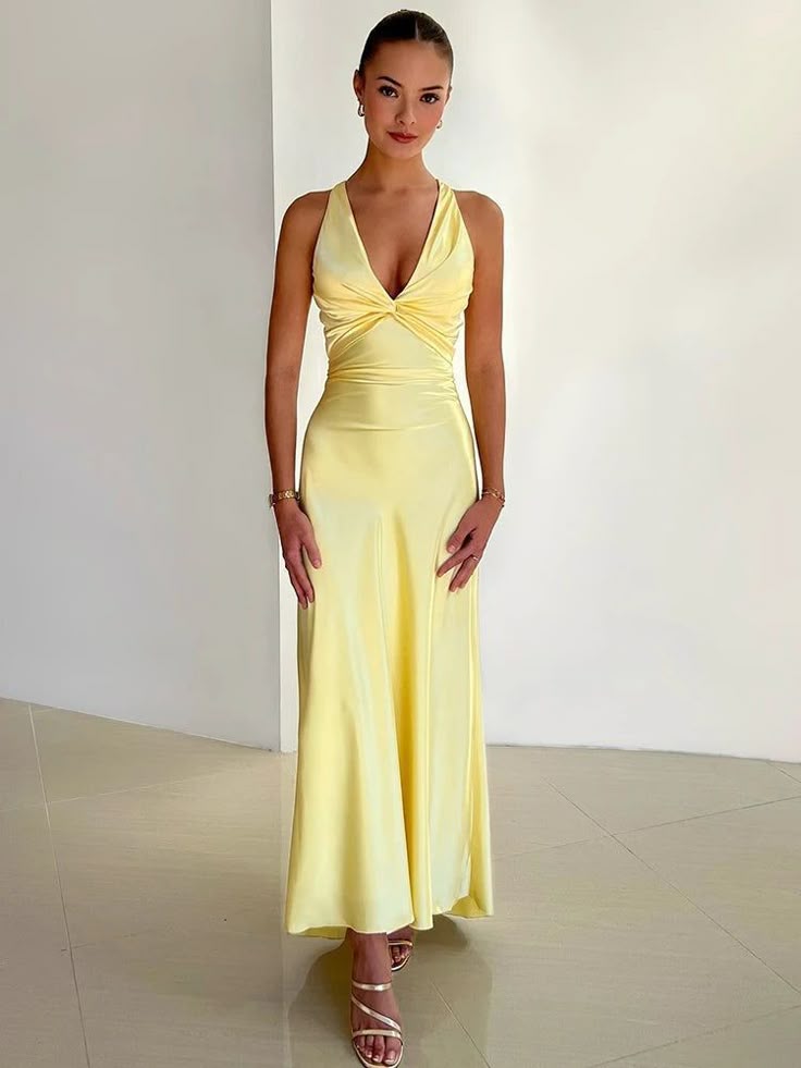 V-Neck Maxi Wedding Guest Dress for Women