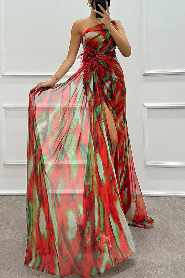 One-Shoulder Split Maxi Dress Wedding Guest for Women