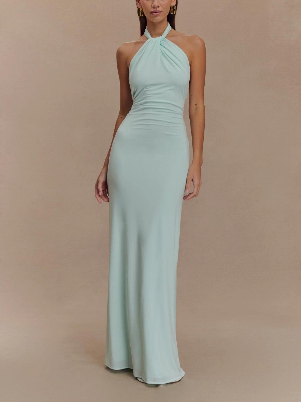 Halter Neck Slinky Wedding Guest Maxi Dress for Women