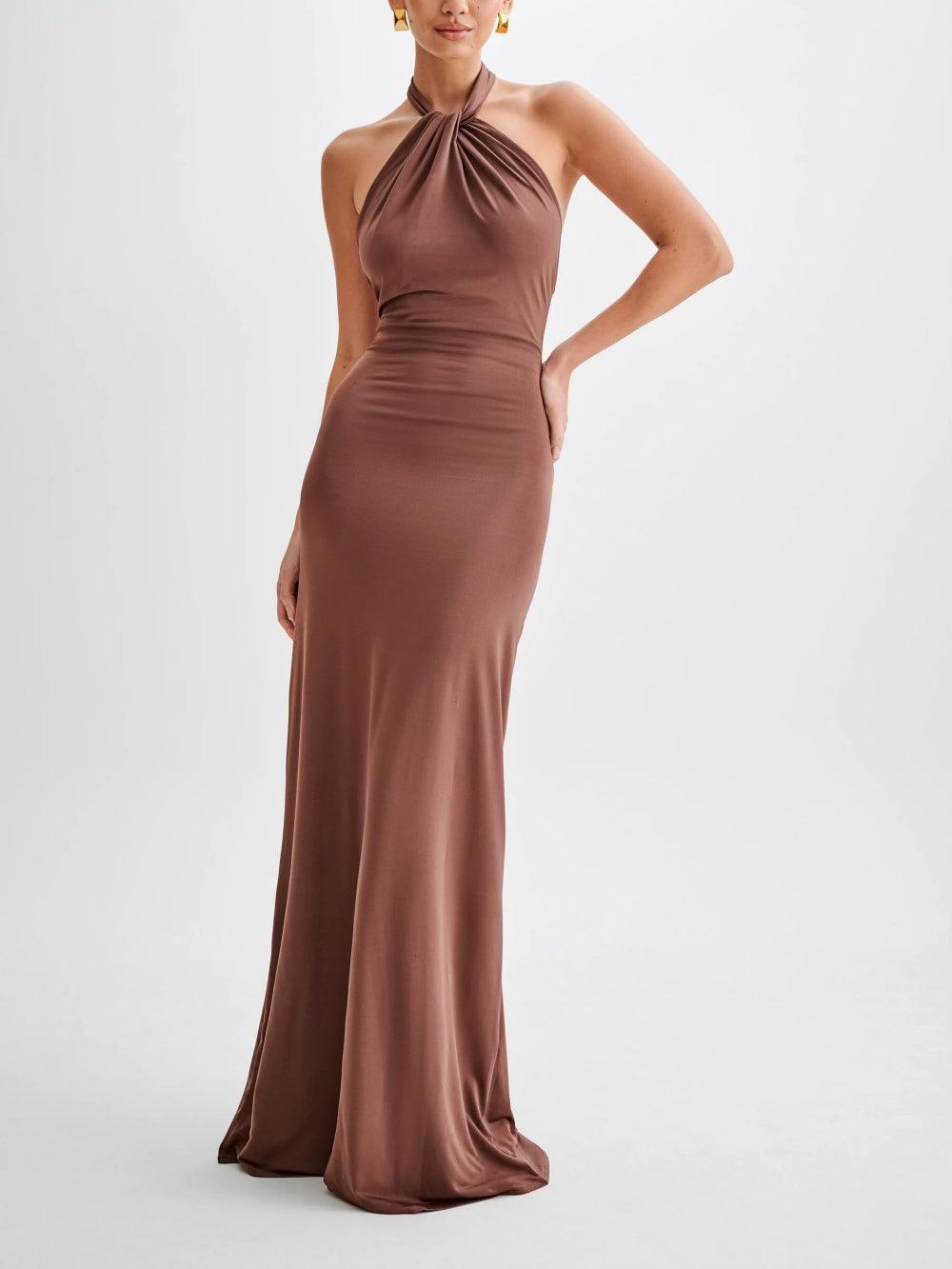 Halter Neck Slinky Wedding Guest Maxi Dress for Women